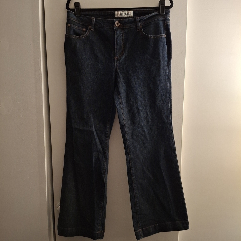Faded Glory Women's Dark Blue Flare Wide Leg Jeans